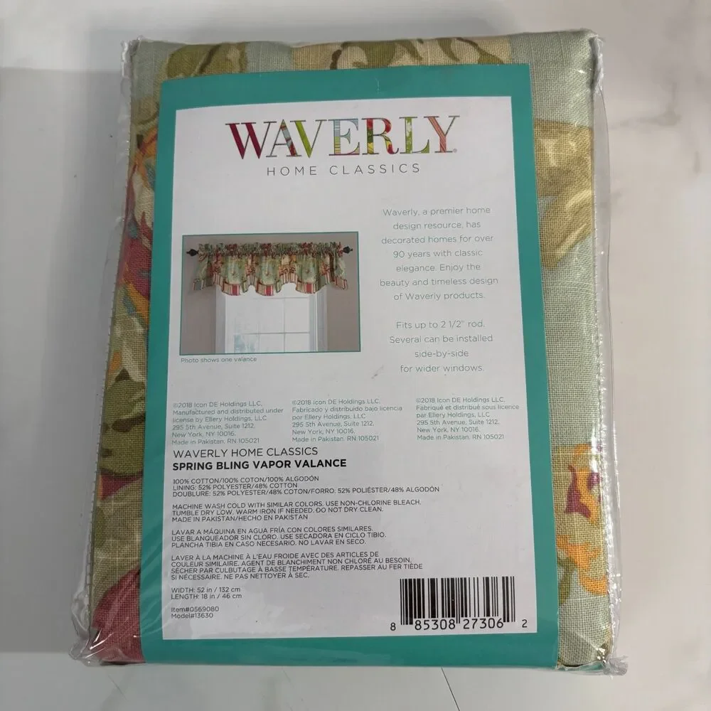 New Waverly Home Classics Spring Bling Vapor Valance Stripe Floral Scallop 52x18